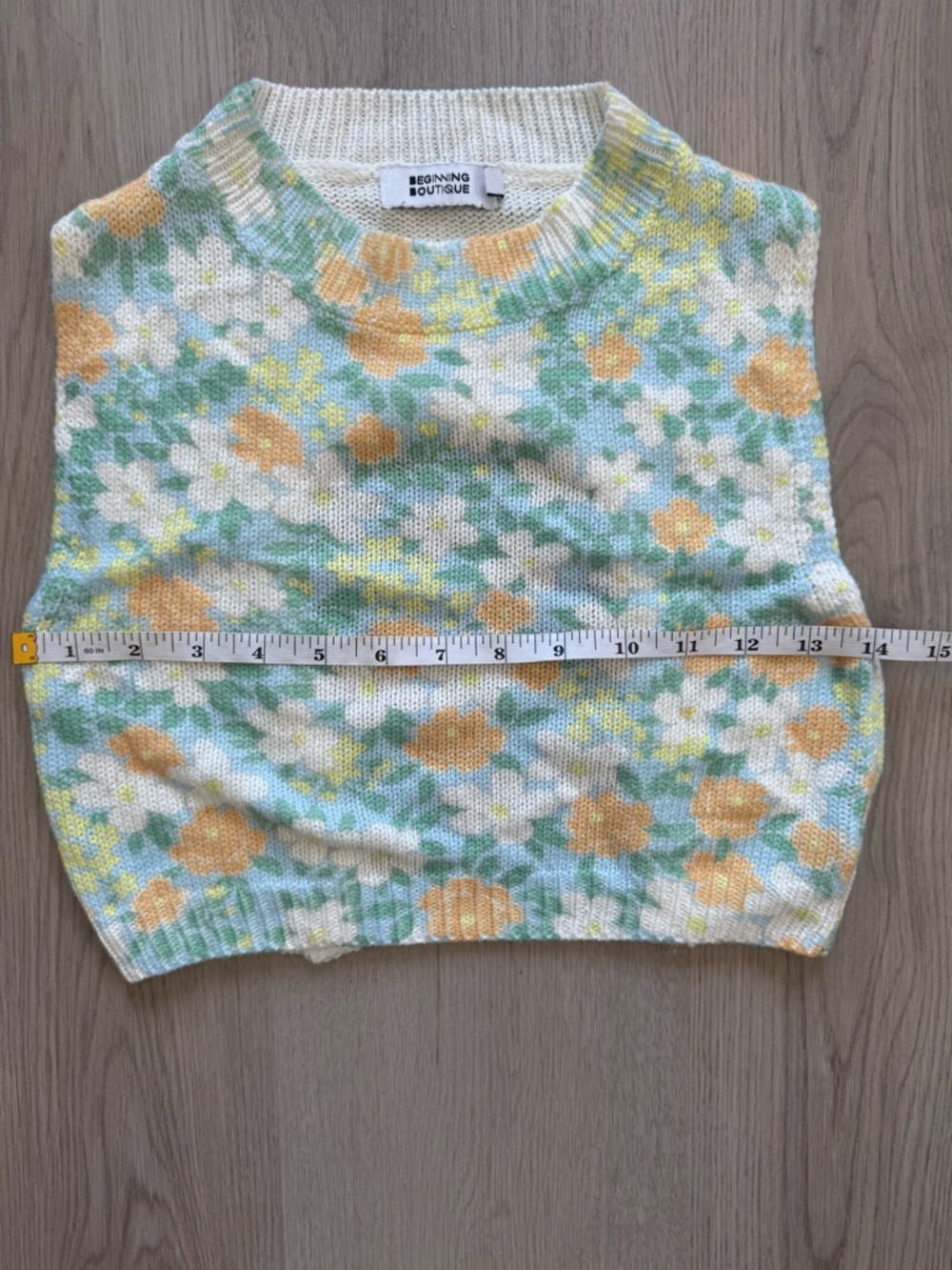 Beginning Boutique Mint Green Yellow Knit Sleeveless Sweater Wildflower US 2 - Picture 3 of 7
